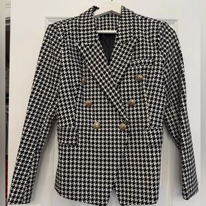 Black & White Houndstooth Double-Breasted Women's Blazer